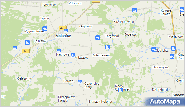 mapa Miłaczewek, Miłaczewek na mapie Targeo