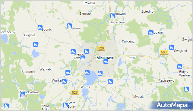 mapa Miłakowo, Miłakowo na mapie Targeo