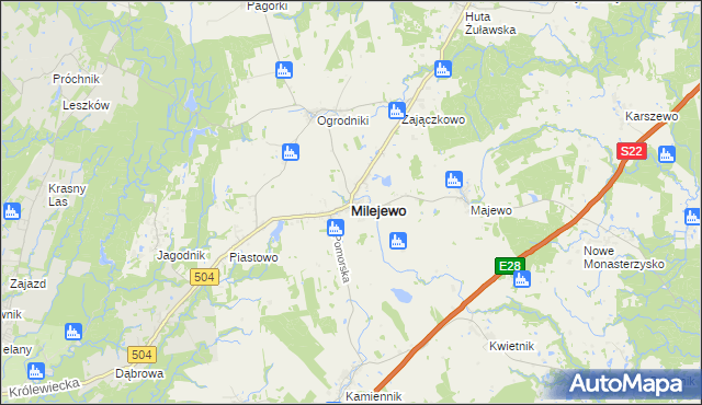 mapa Milejewo powiat elbląski, Milejewo powiat elbląski na mapie Targeo