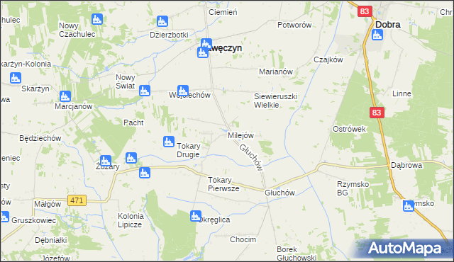 mapa Milejów gmina Kawęczyn, Milejów gmina Kawęczyn na mapie Targeo