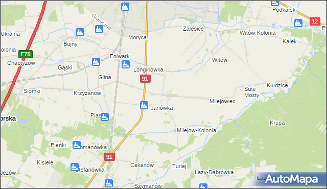 mapa Milejów gmina Rozprza, Milejów gmina Rozprza na mapie Targeo