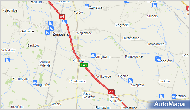 mapa Milejowice gmina Żórawina, Milejowice gmina Żórawina na mapie Targeo