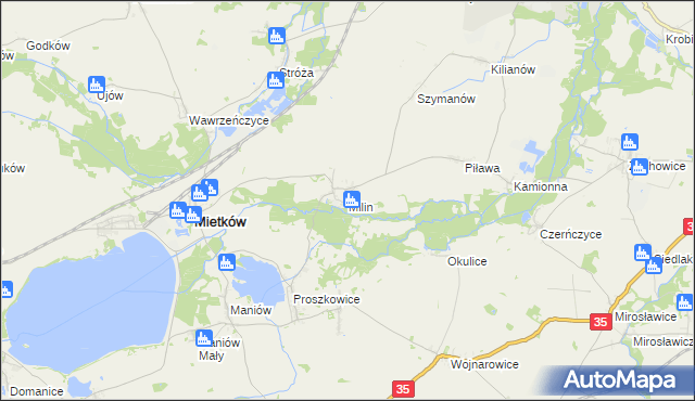 mapa Milin gmina Mietków, Milin gmina Mietków na mapie Targeo