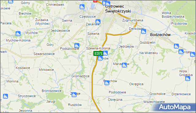 mapa Miłków gmina Bodzechów, Miłków gmina Bodzechów na mapie Targeo