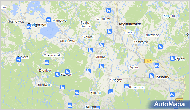 mapa Miłków gmina Podgórzyn, Miłków gmina Podgórzyn na mapie Targeo