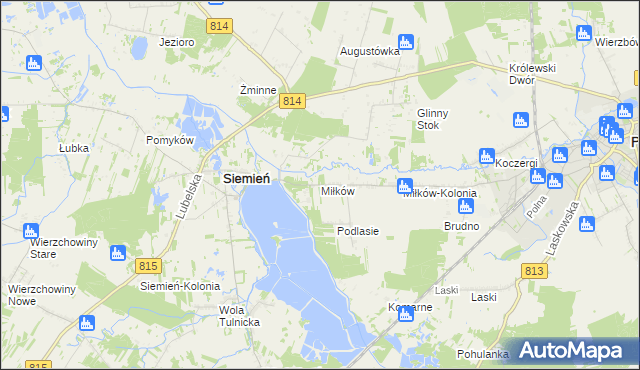 mapa Miłków gmina Siemień, Miłków gmina Siemień na mapie Targeo