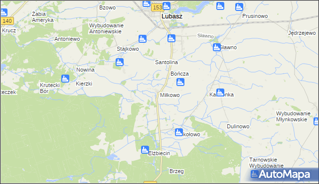 mapa Miłkowo gmina Lubasz, Miłkowo gmina Lubasz na mapie Targeo