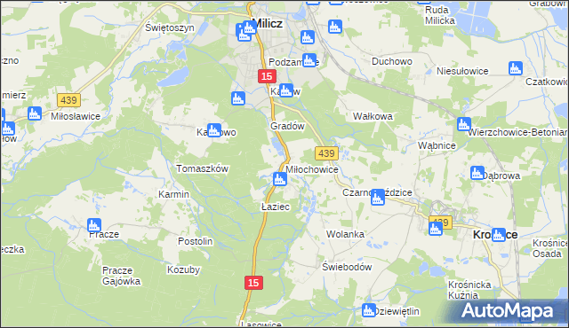 mapa Miłochowice, Miłochowice na mapie Targeo