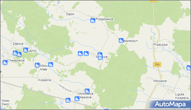 mapa Miłocice gmina Jelcz-Laskowice, Miłocice gmina Jelcz-Laskowice na mapie Targeo