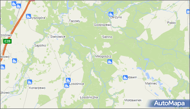 mapa Miłogoszcz gmina Resko, Miłogoszcz gmina Resko na mapie Targeo