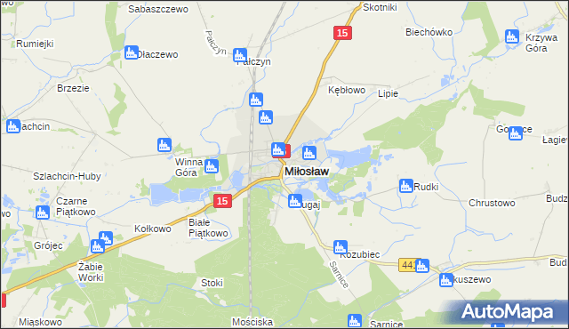 mapa Miłosław powiat wrzesiński, Miłosław powiat wrzesiński na mapie Targeo