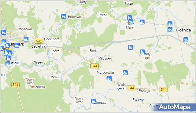 mapa Miłostajki, Miłostajki na mapie Targeo