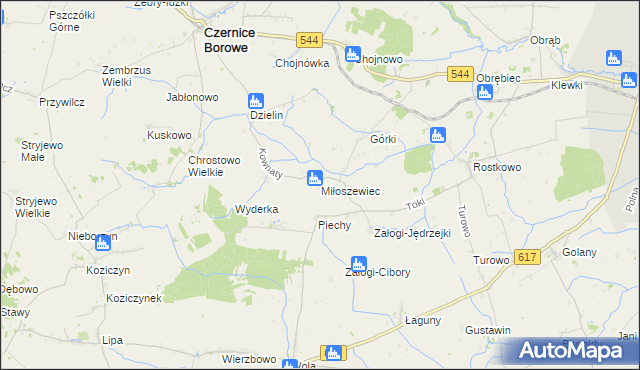 mapa Miłoszewiec, Miłoszewiec na mapie Targeo