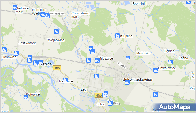 mapa Miłoszyce, Miłoszyce na mapie Targeo