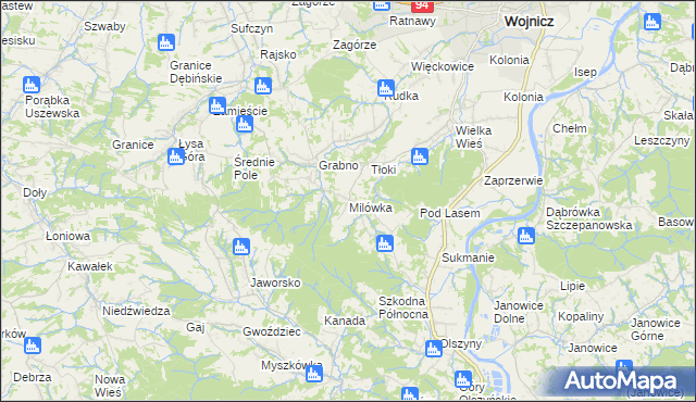 mapa Milówka gmina Wojnicz, Milówka gmina Wojnicz na mapie Targeo