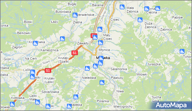 mapa Milówka powiat żywiecki, Milówka powiat żywiecki na mapie Targeo