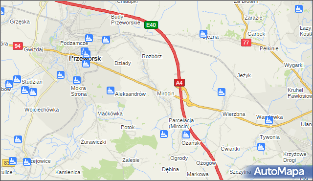 mapa Mirocin, Mirocin na mapie Targeo