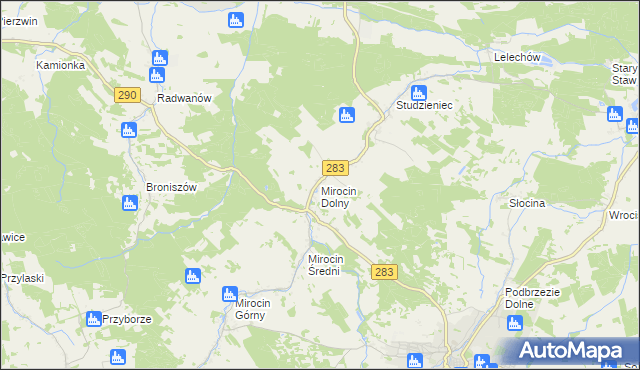 mapa Mirocin Dolny, Mirocin Dolny na mapie Targeo