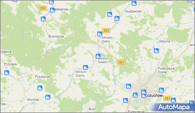mapa Mirocin Średni, Mirocin Średni na mapie Targeo
