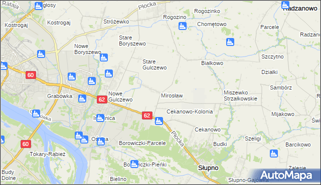 mapa Mirosław gmina Słupno, Mirosław gmina Słupno na mapie Targeo