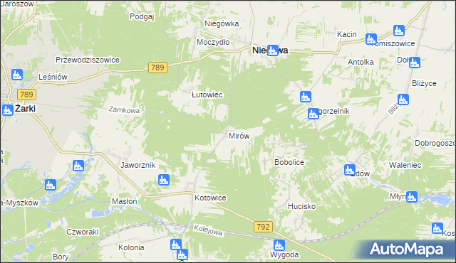 mapa Mirów gmina Niegowa, Mirów gmina Niegowa na mapie Targeo