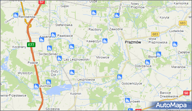 mapa Mirowice gmina Grójec, Mirowice gmina Grójec na mapie Targeo