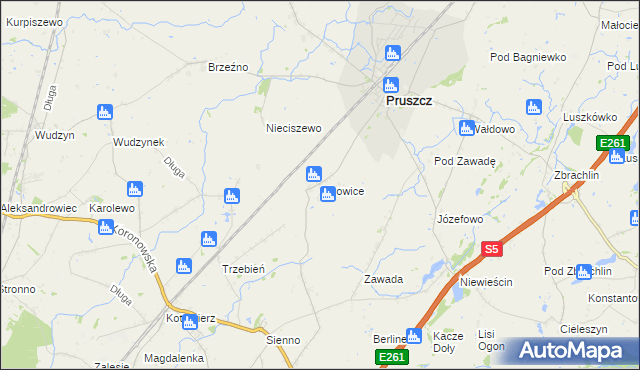 mapa Mirowice gmina Pruszcz, Mirowice gmina Pruszcz na mapie Targeo