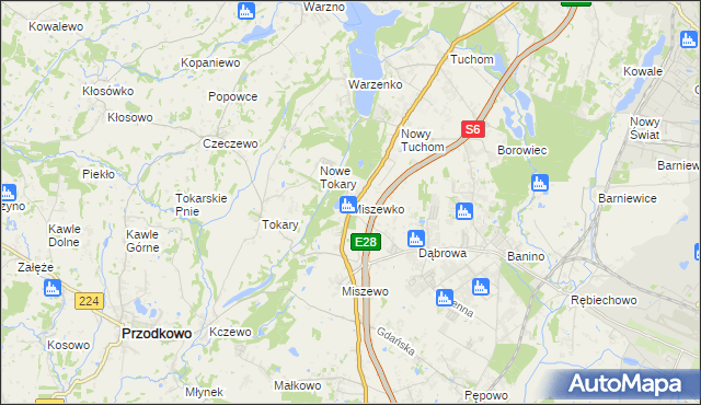 mapa Miszewko gmina Żukowo, Miszewko gmina Żukowo na mapie Targeo