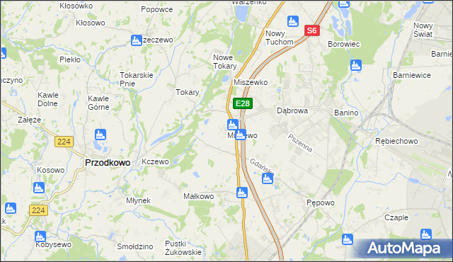 mapa Miszewo gmina Żukowo, Miszewo gmina Żukowo na mapie Targeo