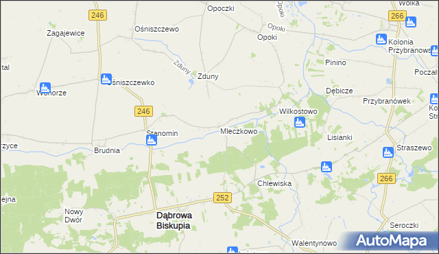 mapa Mleczkowo gmina Dąbrowa Biskupia, Mleczkowo gmina Dąbrowa Biskupia na mapie Targeo