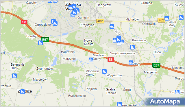 mapa Młodawin Dolny, Młodawin Dolny na mapie Targeo