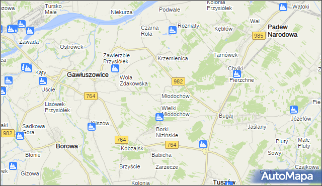 mapa Młodochów gmina Gawłuszowice, Młodochów gmina Gawłuszowice na mapie Targeo