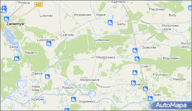 mapa Młodzikówko, Młodzikówko na mapie Targeo