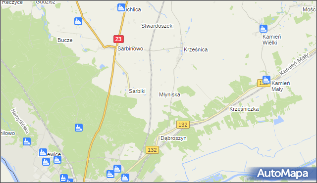 mapa Młyniska gmina Dębno, Młyniska gmina Dębno na mapie Targeo