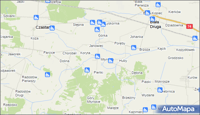 mapa Młynisko gmina Biała, Młynisko gmina Biała na mapie Targeo