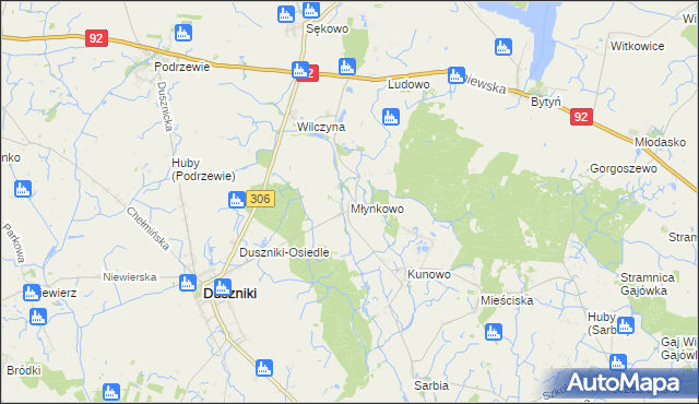 mapa Młynkowo gmina Duszniki, Młynkowo gmina Duszniki na mapie Targeo