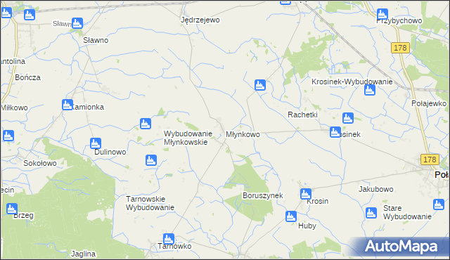 mapa Młynkowo gmina Połajewo, Młynkowo gmina Połajewo na mapie Targeo