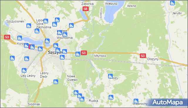 mapa Młyńsko gmina Szczytno, Młyńsko gmina Szczytno na mapie Targeo