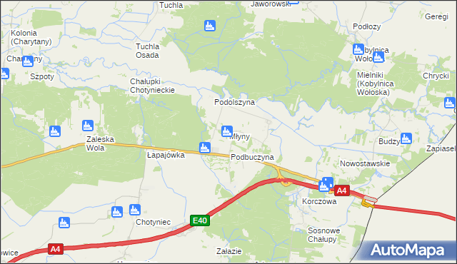 mapa Młyny gmina Radymno, Młyny gmina Radymno na mapie Targeo