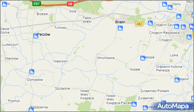 mapa Mnichowice gmina Bralin, Mnichowice gmina Bralin na mapie Targeo