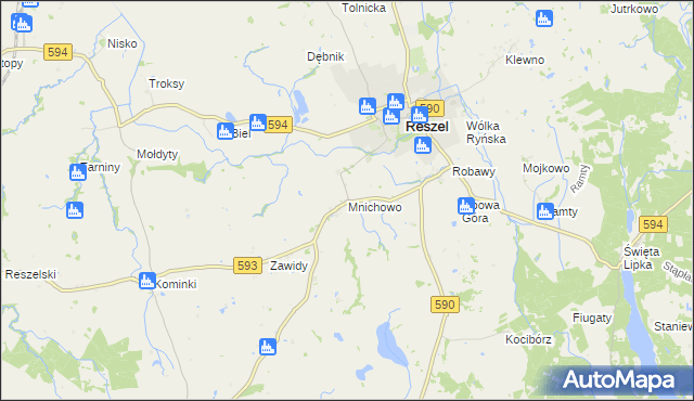 mapa Mnichowo gmina Reszel, Mnichowo gmina Reszel na mapie Targeo