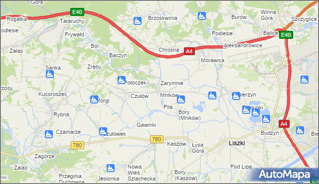 mapa Mników gmina Liszki, Mników gmina Liszki na mapie Targeo