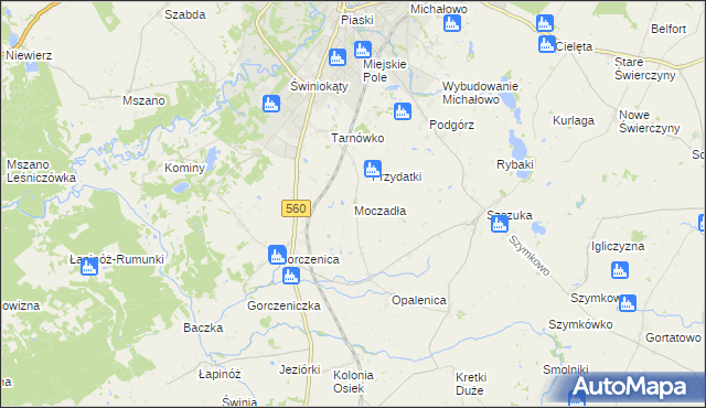 mapa Moczadła gmina Brodnica, Moczadła gmina Brodnica na mapie Targeo