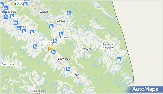 mapa Moczary gmina Ustrzyki Dolne, Moczary gmina Ustrzyki Dolne na mapie Targeo