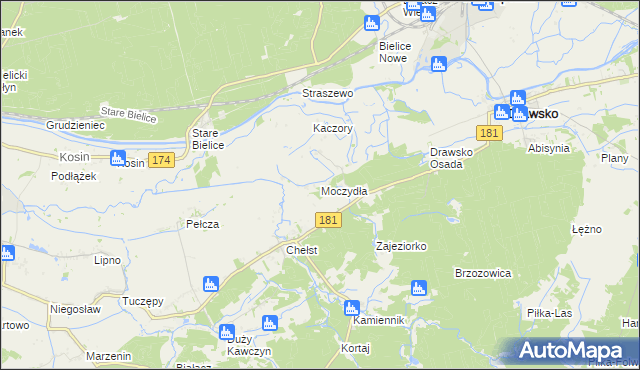 mapa Moczydła gmina Drawsko, Moczydła gmina Drawsko na mapie Targeo