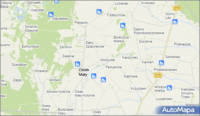mapa Moczydła gmina Osiek Mały, Moczydła gmina Osiek Mały na mapie Targeo