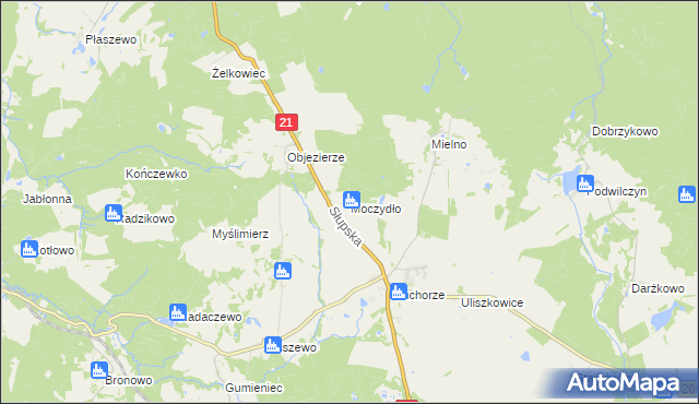 mapa Moczydło gmina Trzebielino, Moczydło gmina Trzebielino na mapie Targeo
