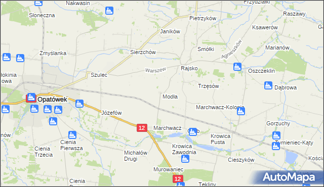 mapa Modła gmina Opatówek, Modła gmina Opatówek na mapie Targeo