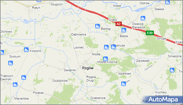 mapa Modła gmina Rzgów, Modła gmina Rzgów na mapie Targeo