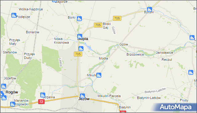 mapa Modła gmina Słupia, Modła gmina Słupia na mapie Targeo